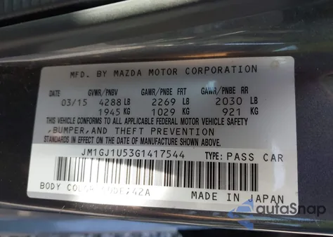 2016 Mazda Mazda6 I Sport from USA, damaged, VIN JM1GJ1U53G1417544